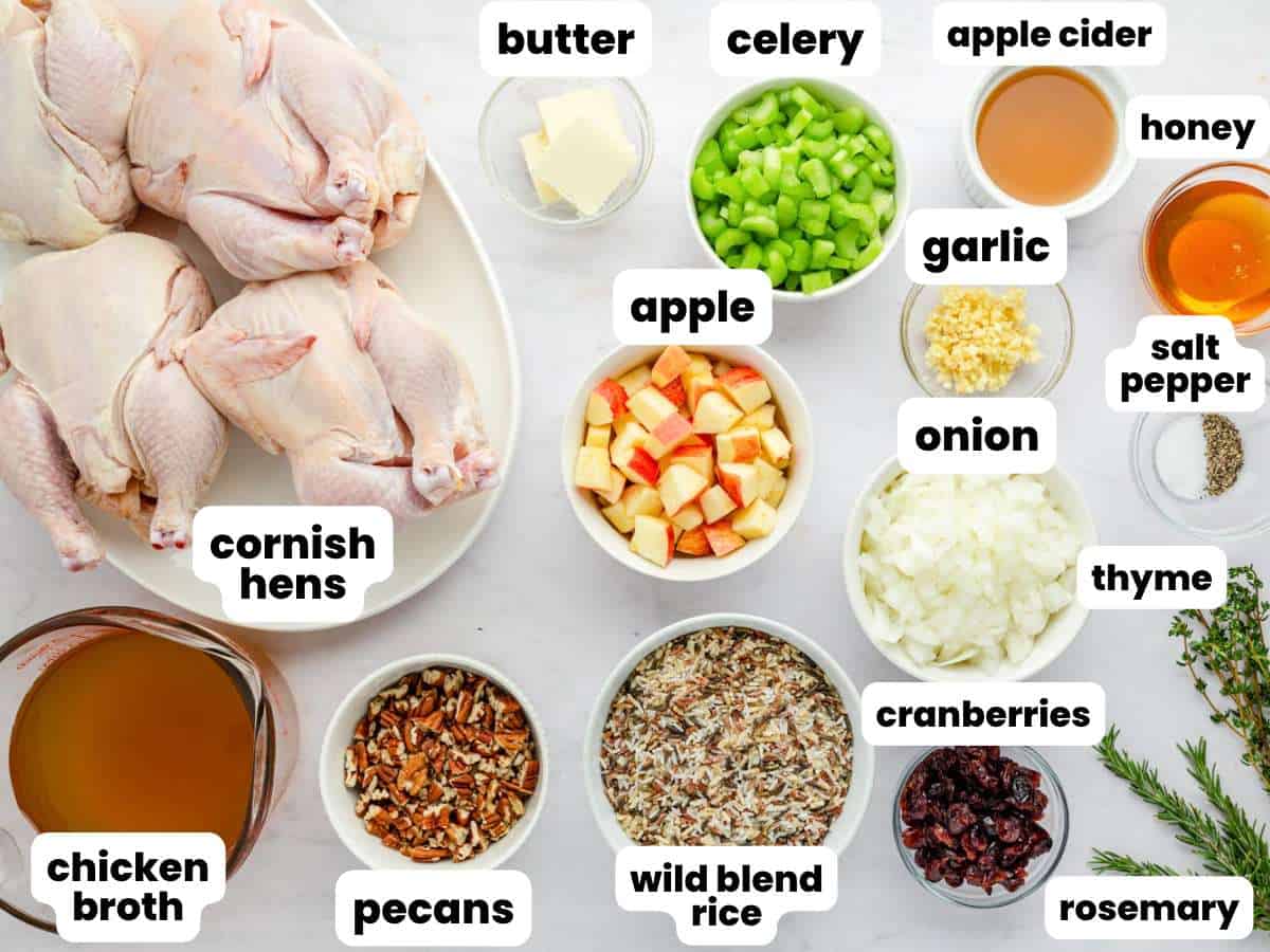 Ingredients needed for making stuffed cornish hens