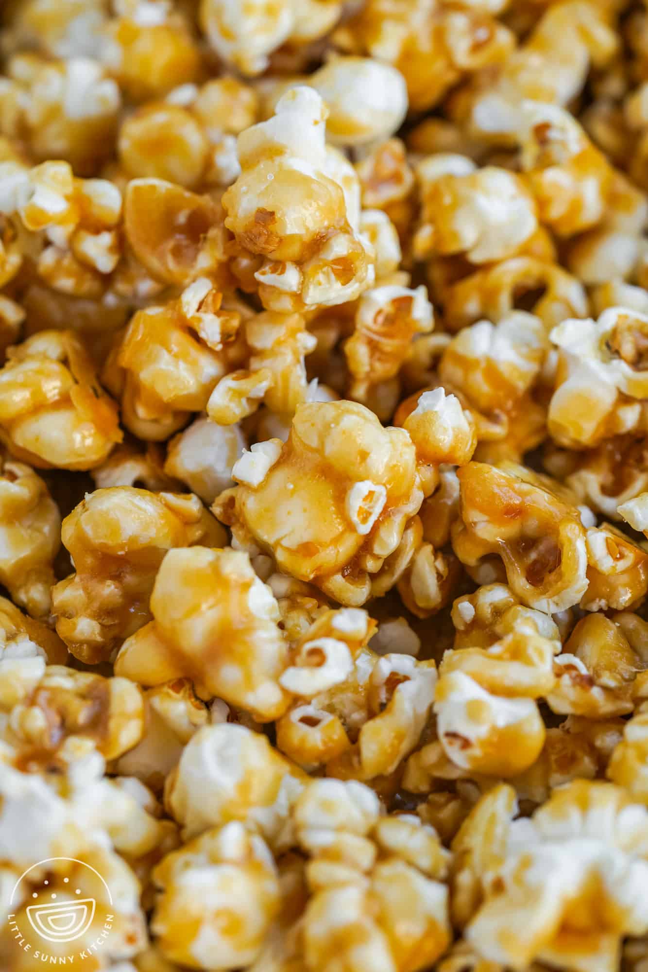 closeup view of popcorn with caramel.