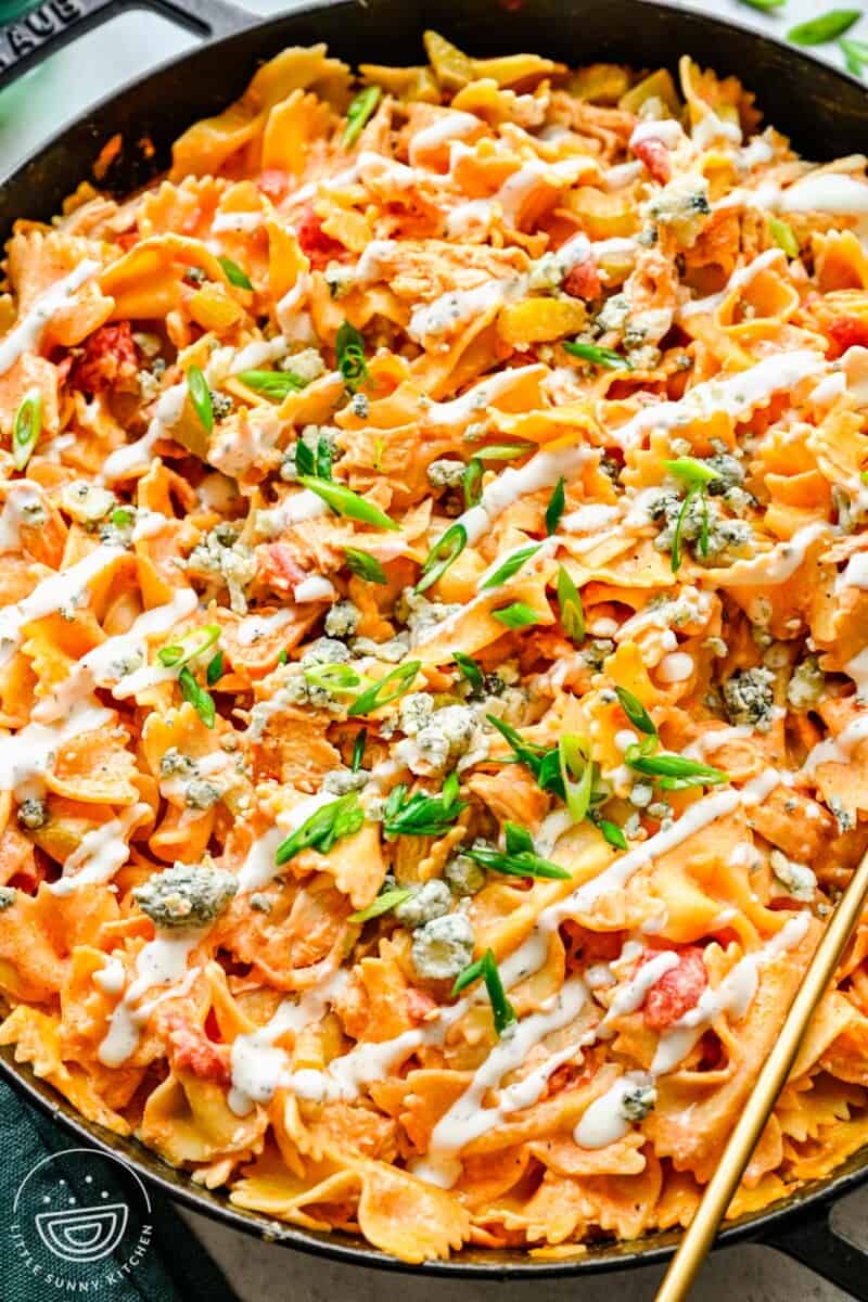 Skillet Buffalo Chicken Pasta Recipe Little Sunny Kitchen Buffalo Chicken Pasta 1 800x1200 