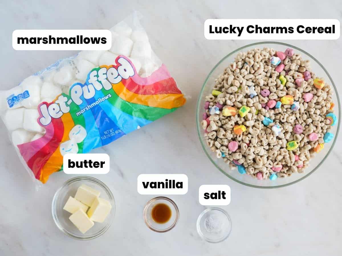 Ingredients needed to make lucky charms treats