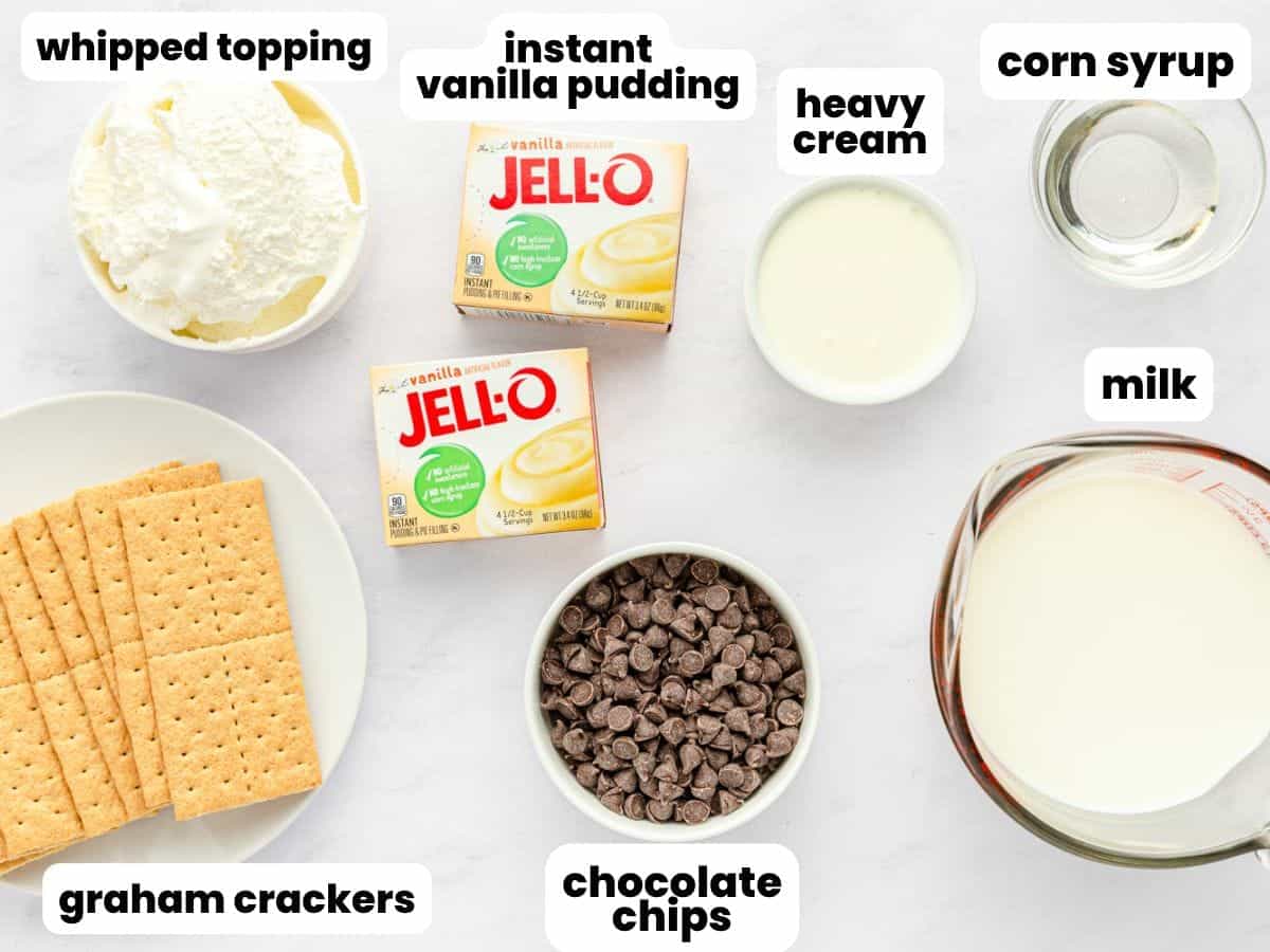 Ingredients needed to make a no bake eclair cake
