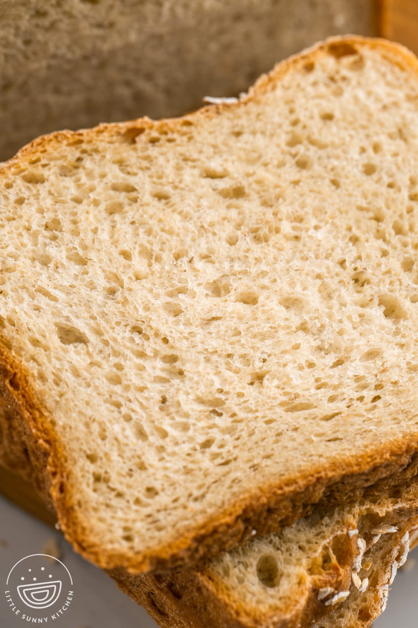 Close up shot of a slice of oatmeal bread
