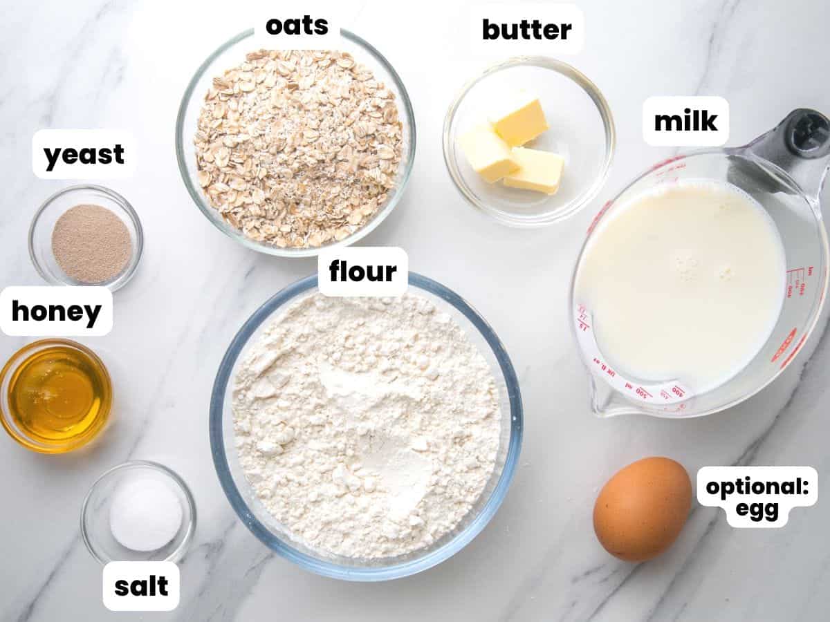Ingredients needed to make oatmeal bread in the bread machine