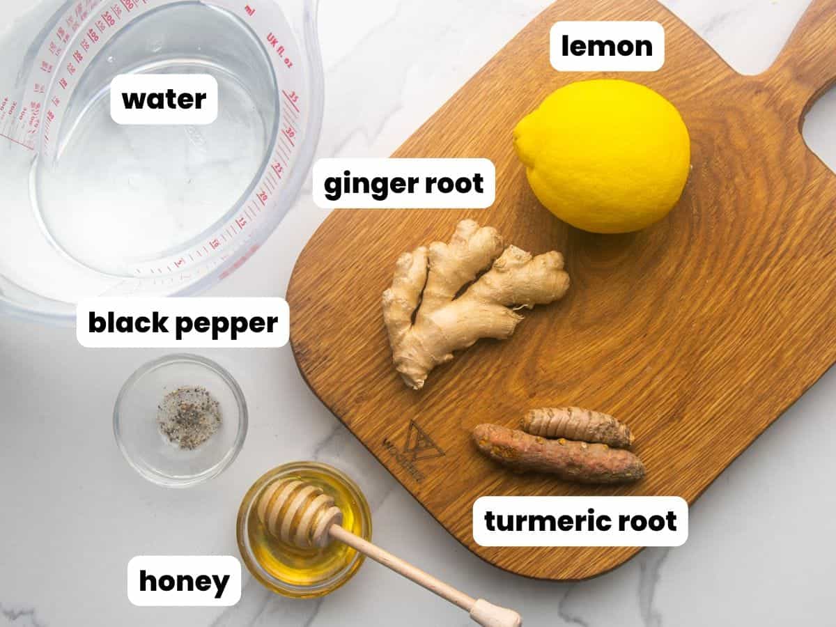 Ingredients needed to make ginger turmeric tea