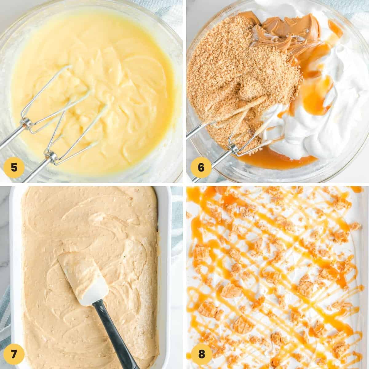 a collage of four images showing how to make peanut butter lasagna