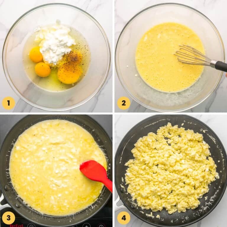 View of Fluffy Scrambled Eggs with Cottage Cheese - Little Sunny Kitchen