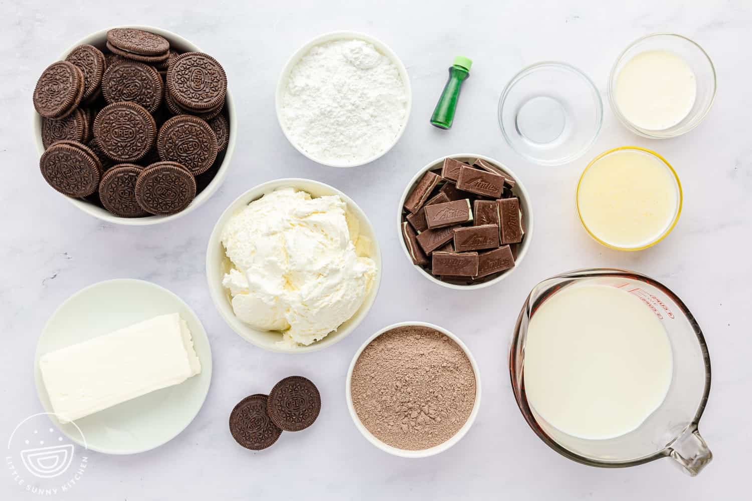 The ingredients needed to make no bake chocolate lasagna recipe with mint