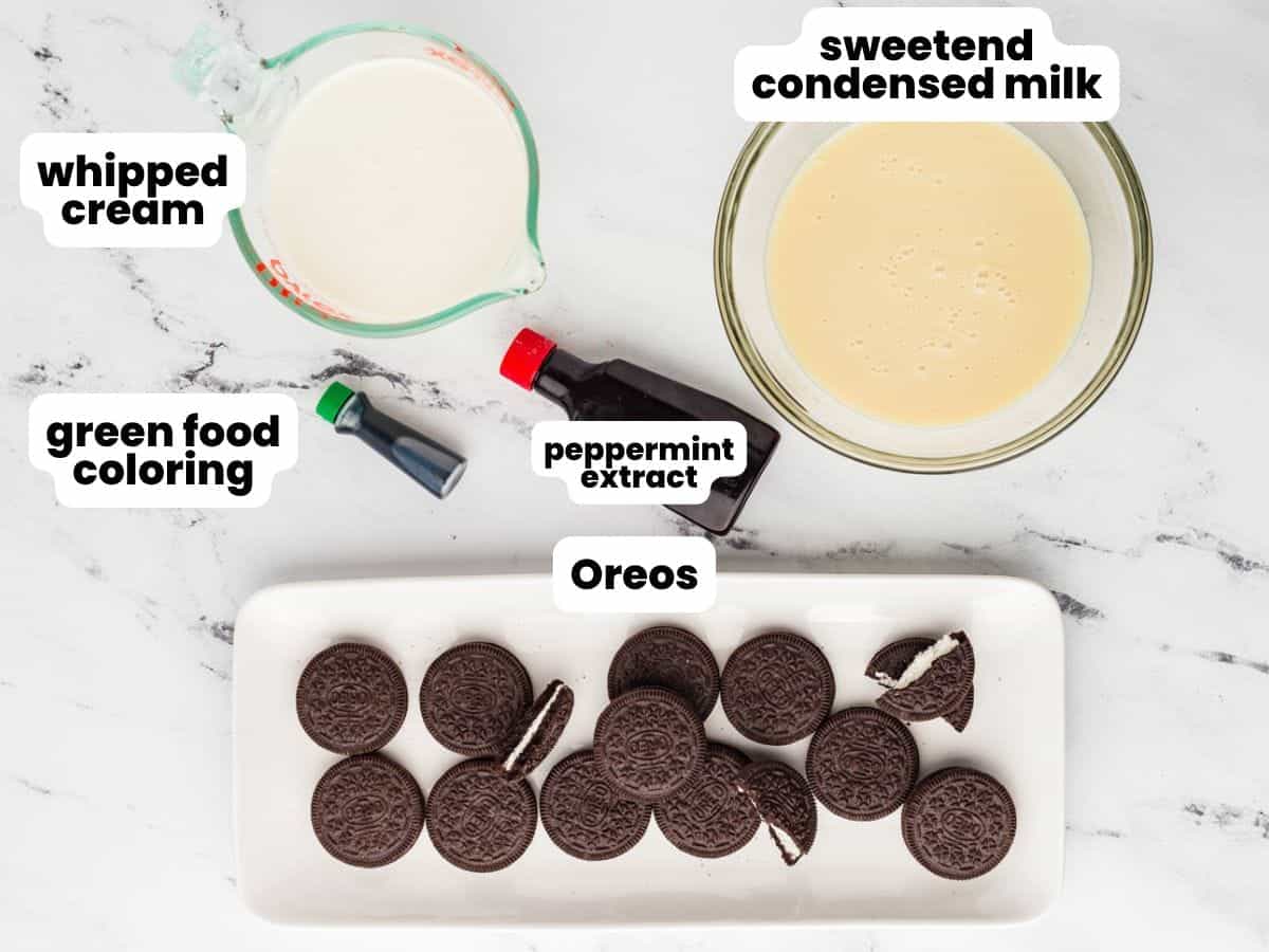 Ingredients needed for making mint oreo ice cream