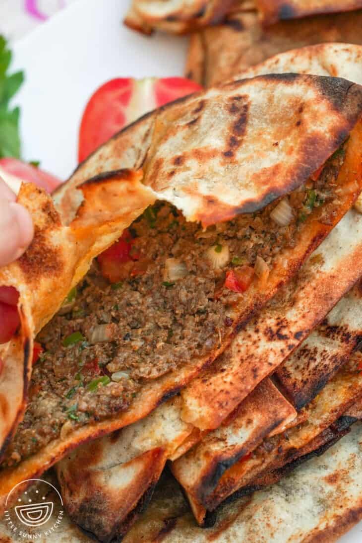 Meat Stuffed Pitas (Arayes - Middle Eastern Recipe)