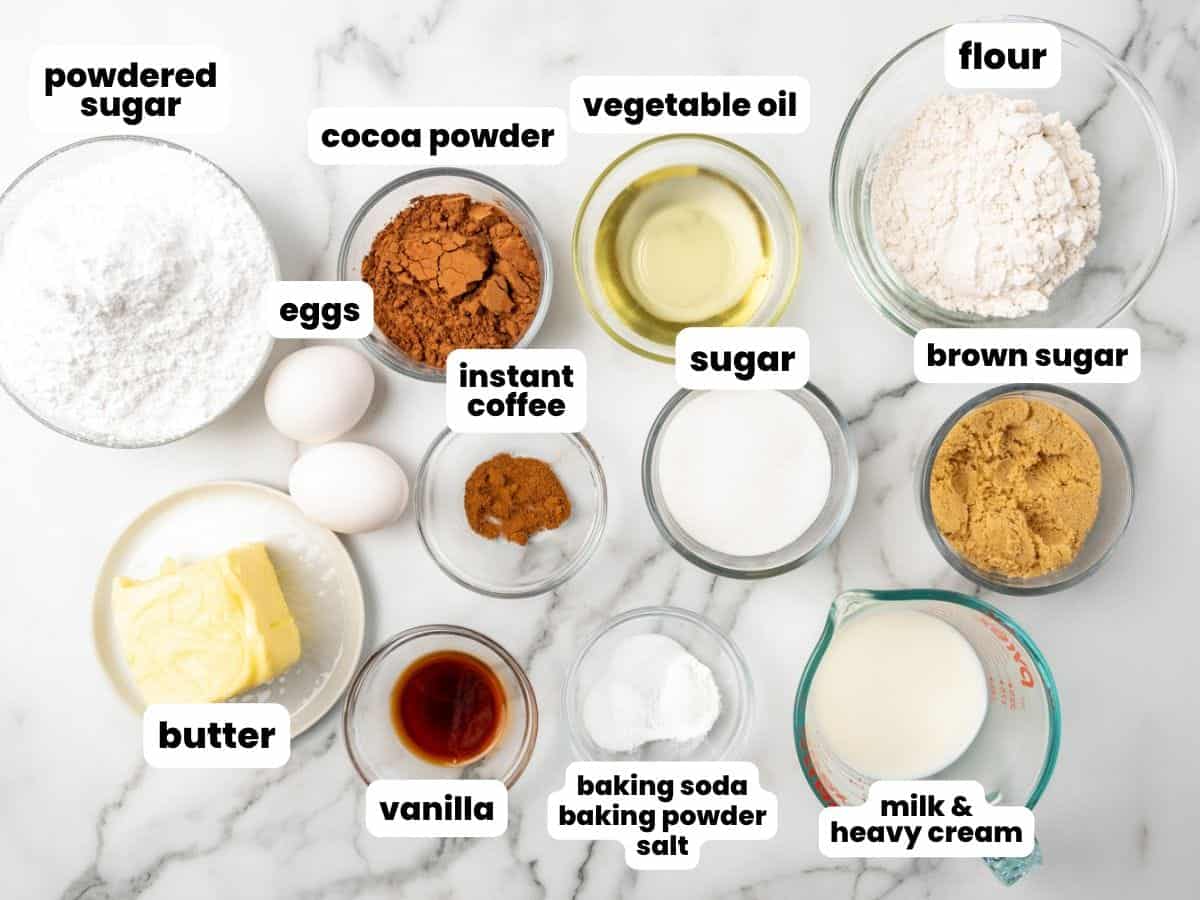 Ingredients needed to make chocolate cupcakes
