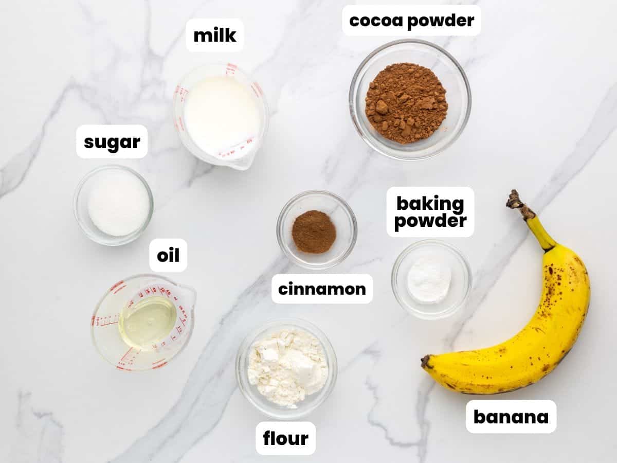 Ingredients needed to make a chocolate lava mug cake