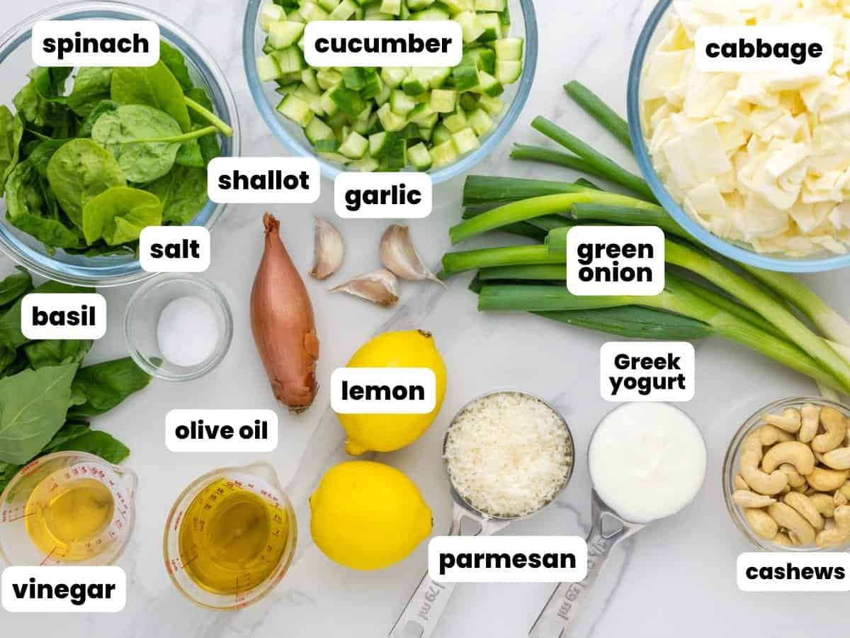 Ingredients needed to make green goddess salad