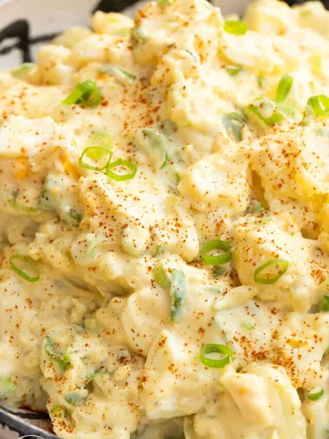 closeup of potato salad made in an instant pot.