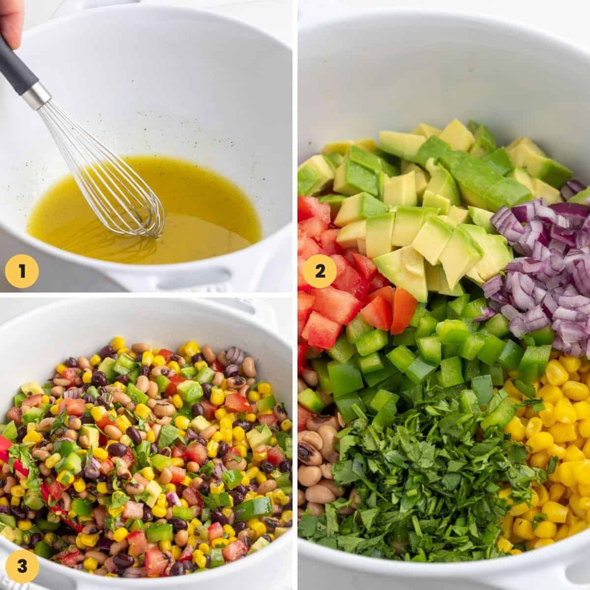 a collage of three images showing how to make the best cowboy caviar