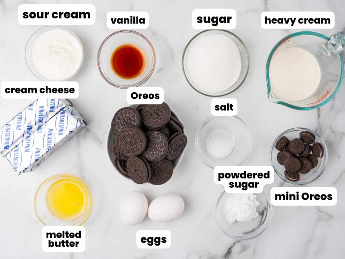 The ingredients for making mini oreo cheesecakes
