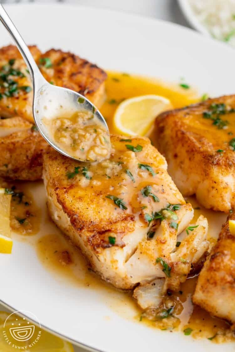 Lemon Butter Pan Seared Cod Recipe - Little Sunny Kitchen