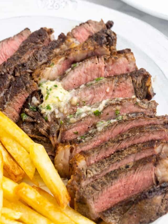sliced rib eye with herb butter