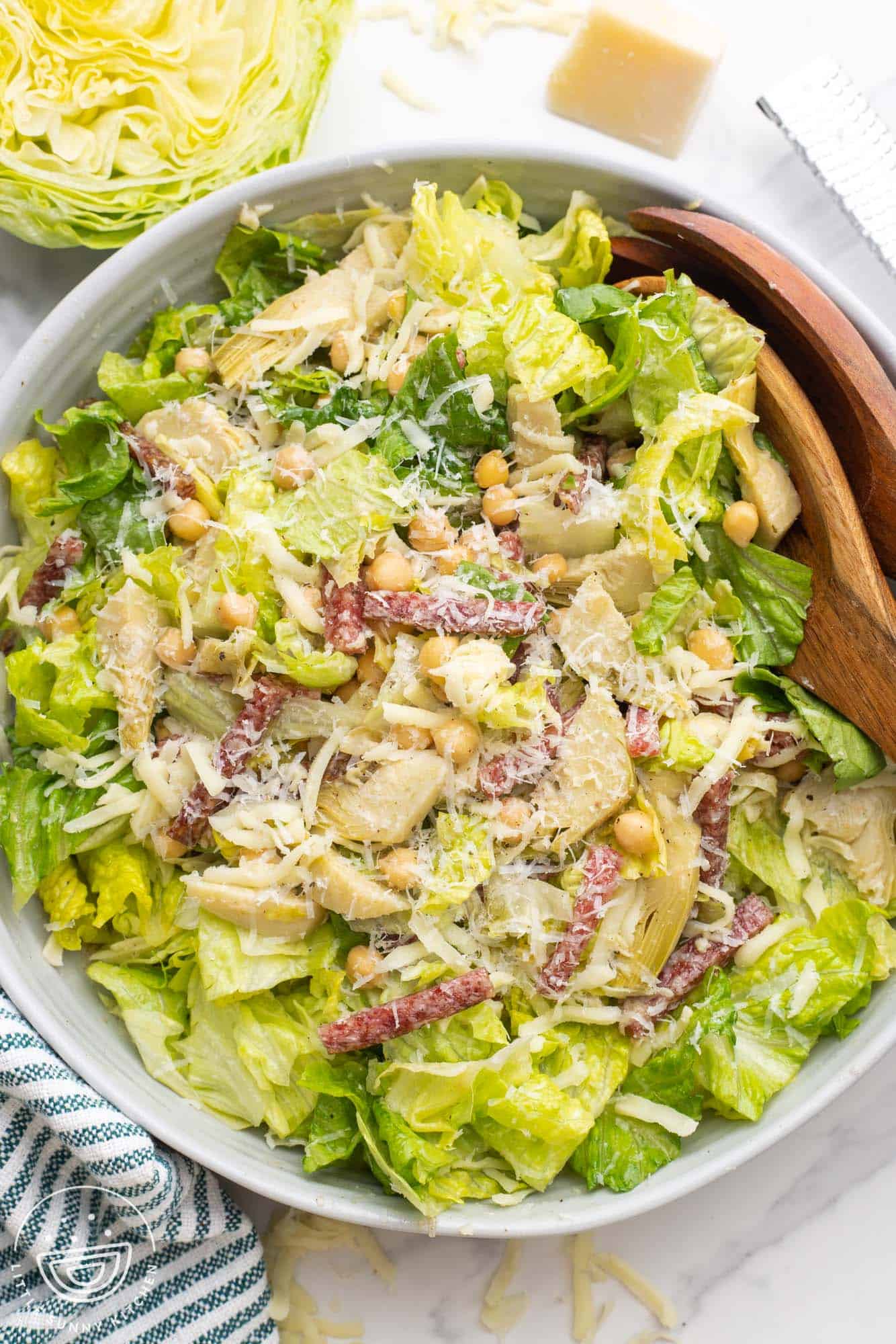 Overhead shot of La Scala chopped salad in a large bowl