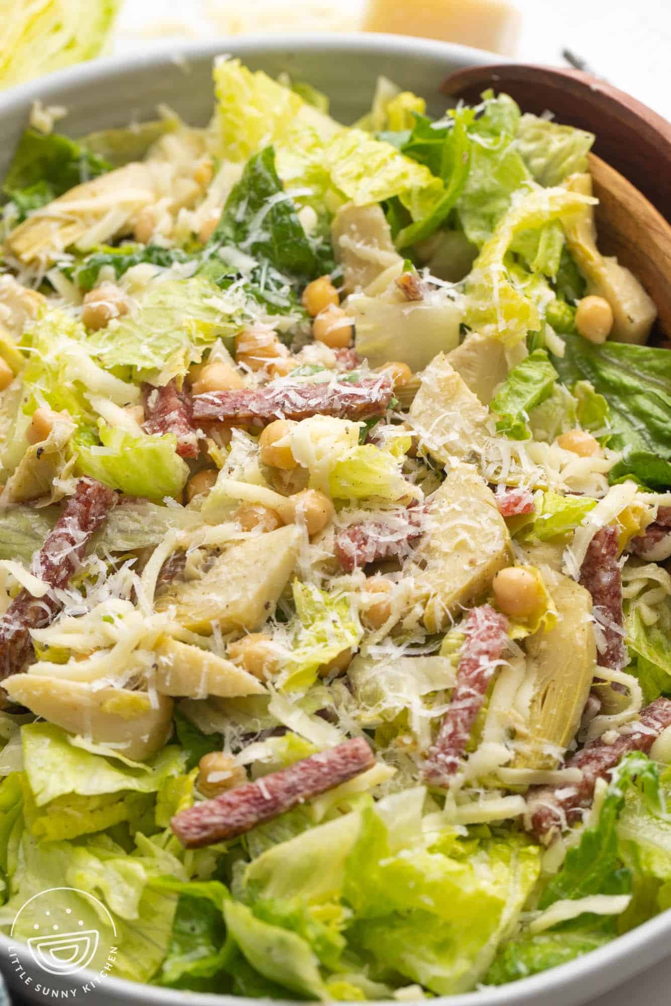 Angle shot of La Scala chopped salad in a large bowl