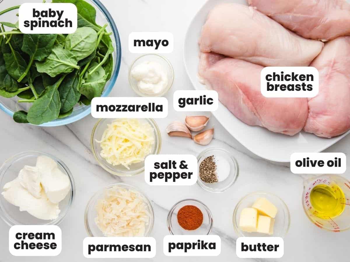 Ingredients needed to make spinach stuffed chicken