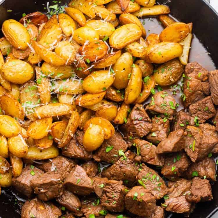 Steak and potatoes in the same skillet.