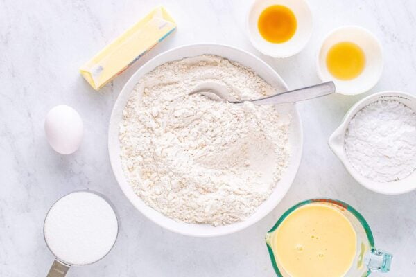 Mixing the dry ingredients in a large bowl