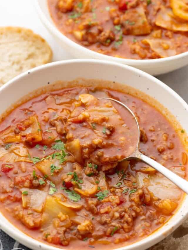 bowls of stuffed cabbage soup.