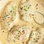 a skillet of creamy cream cheese chicken