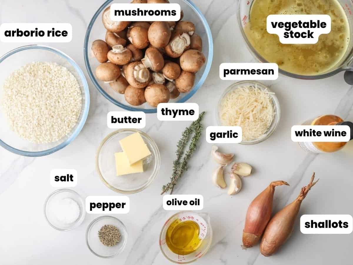 Ingredients needed to make mushroom risotto