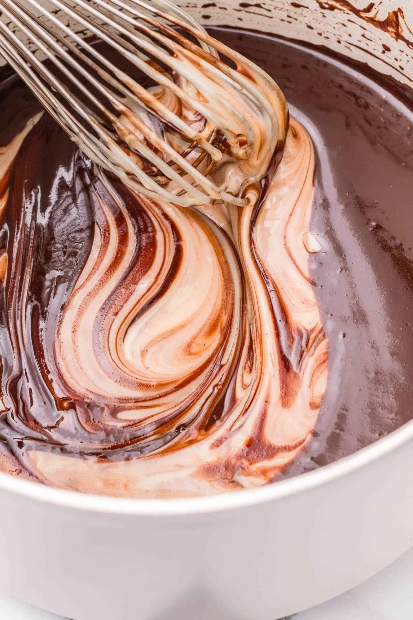 sweetened condensed milk whisked into chocolate.