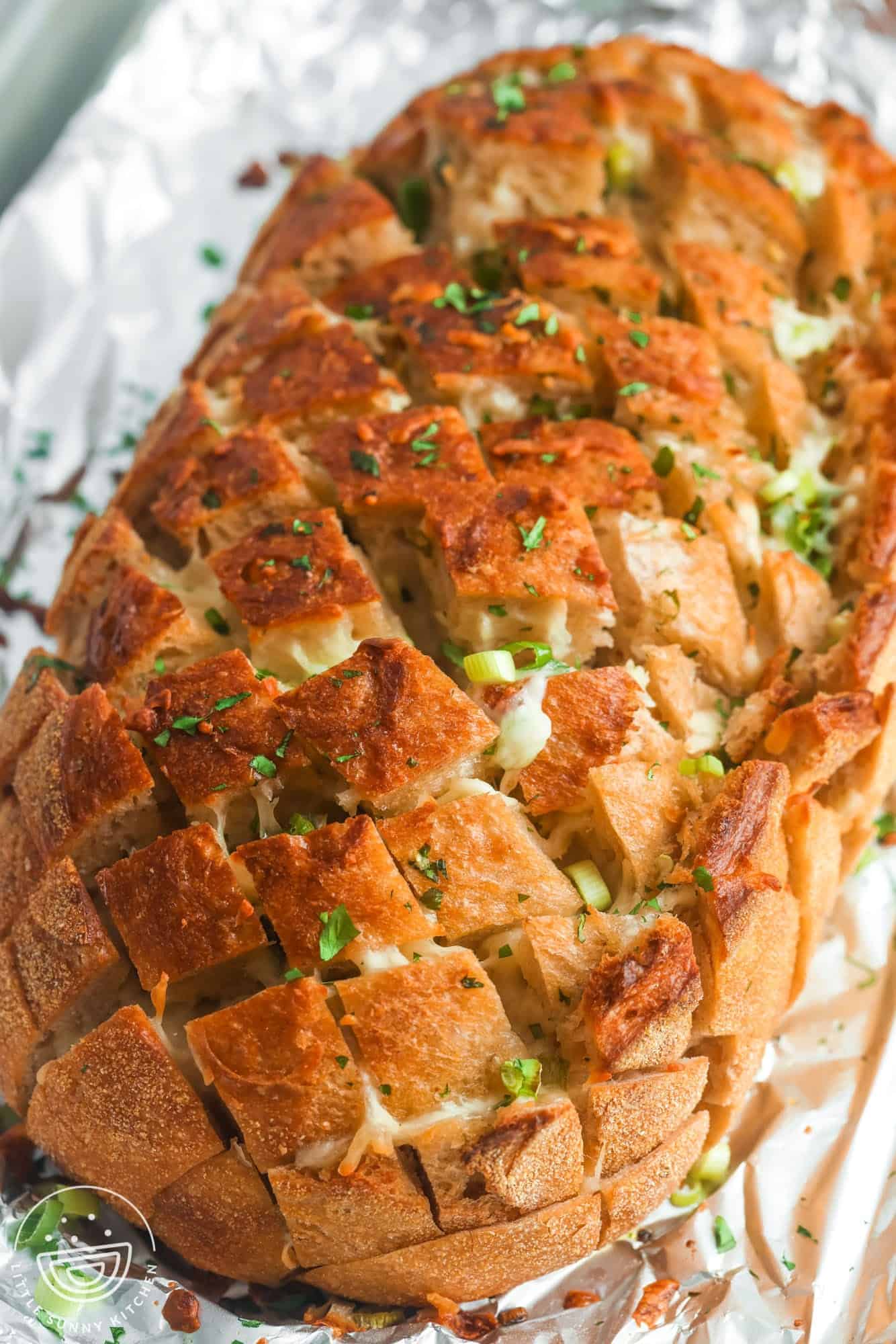 baked cheesy pull apart bread with garlic