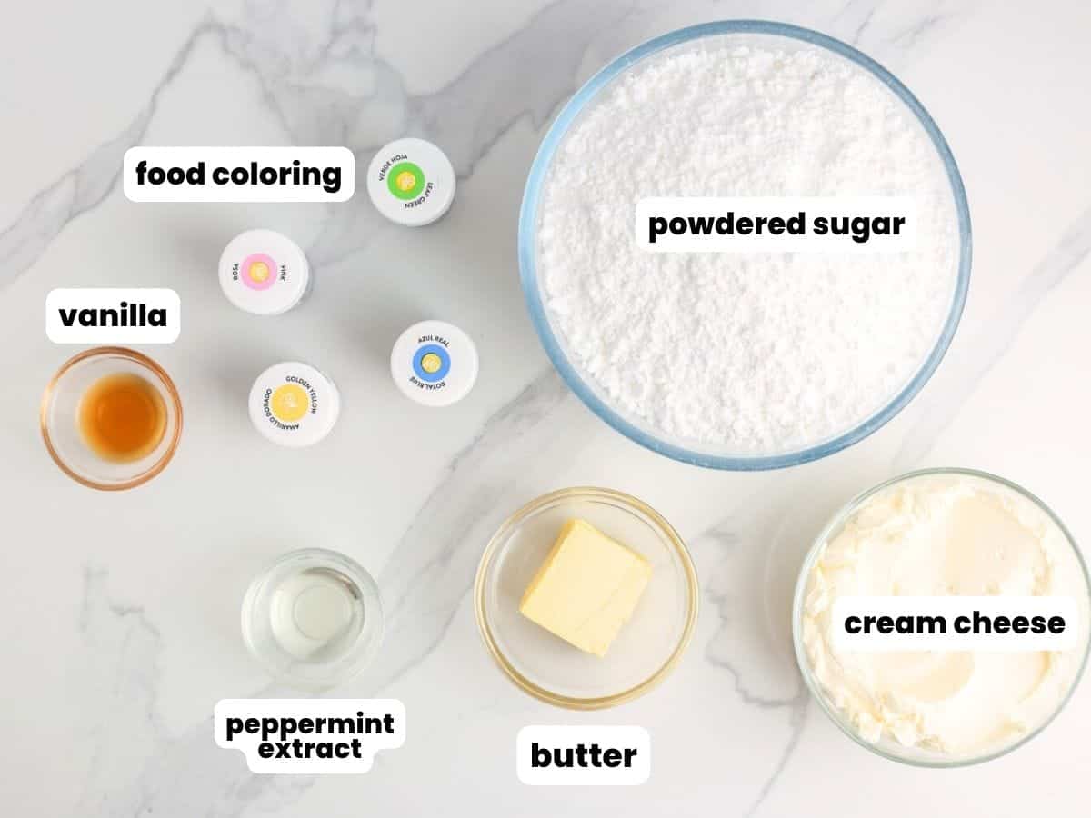 The ingredients needed to make this cream cheese mints recipe