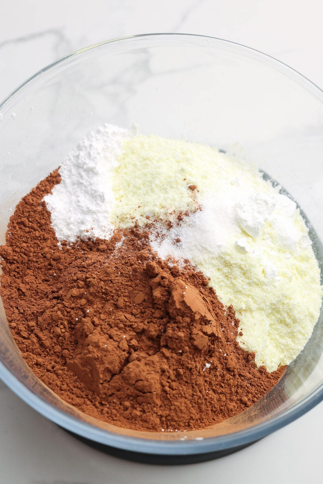 Cocoa mix ingredients in a mixing bowl.