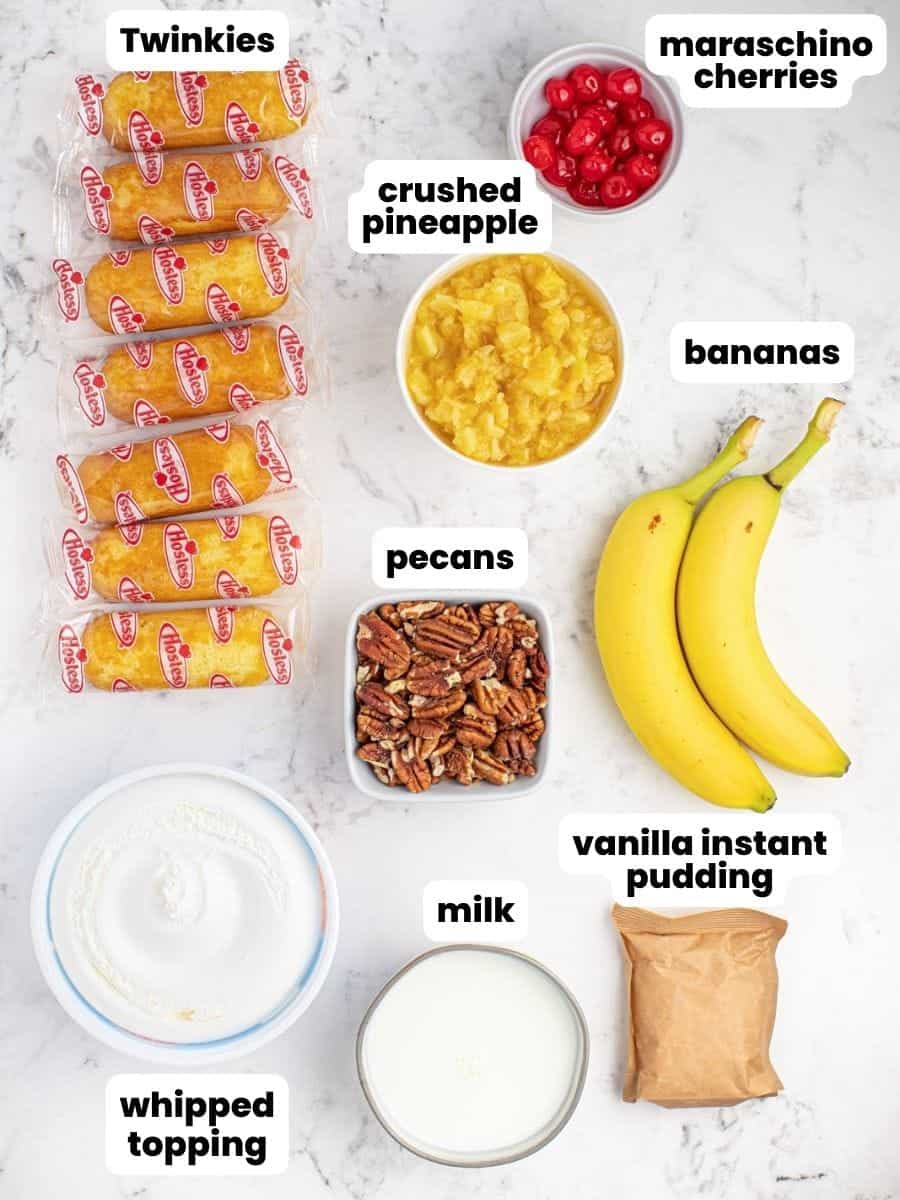 Ingredients needed to make a no bake twinkie cake