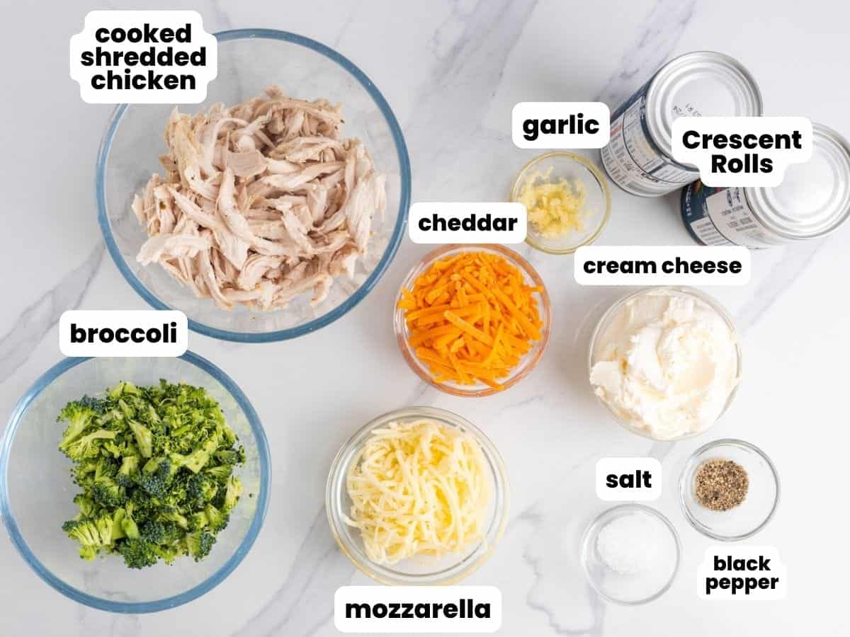 Ingredients needed to make a Cheesy Chicken and Broccoli Crescent Ring