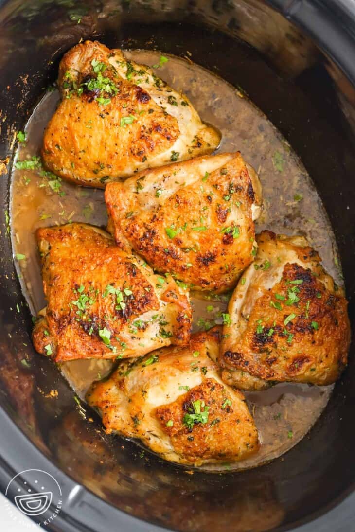 Crispy Crockpot Chicken Thighs - Little Sunny Kitchen