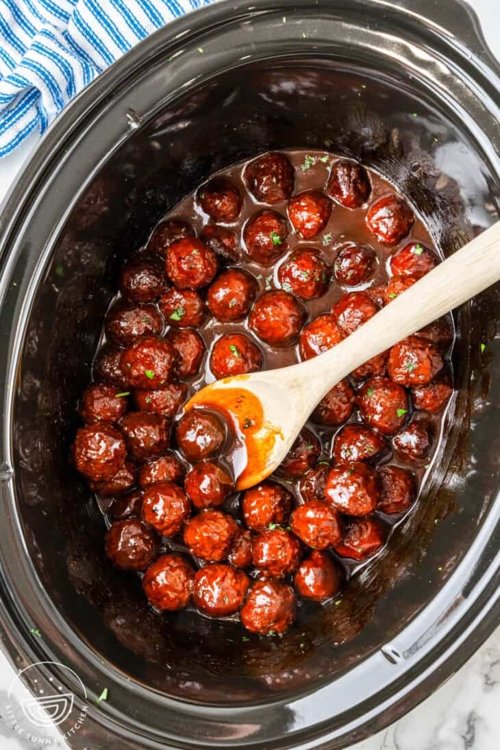 The Best Crockpot Grape Jelly Meatballs Little Sunny Kitchen