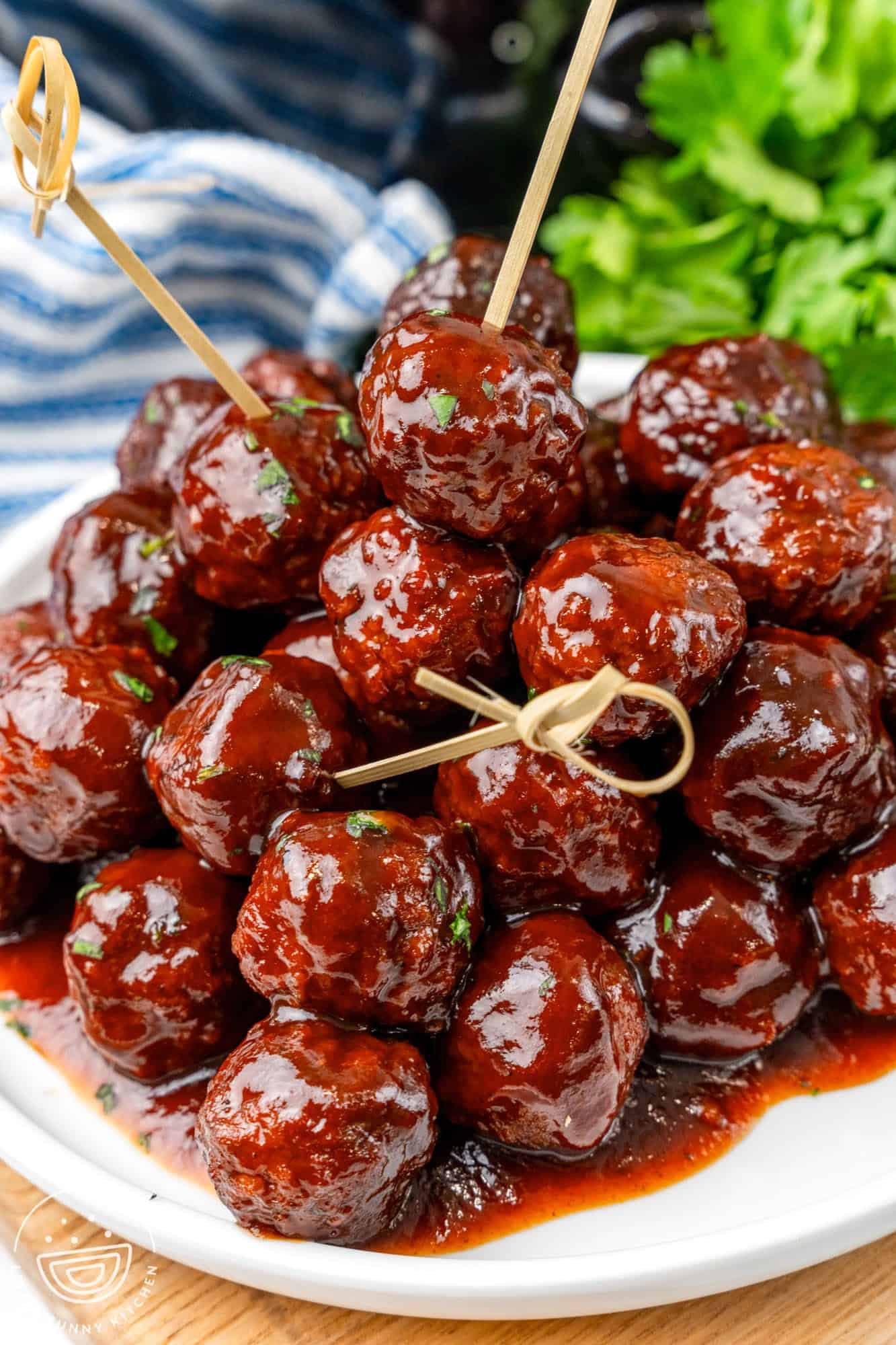 Grapejelly meatballs served on a plate as an appetizer