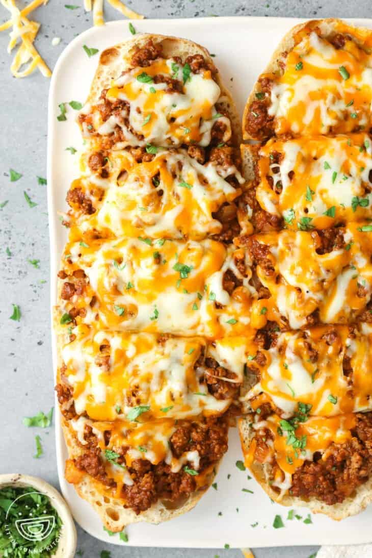 Cheesy Sloppy Joe Garlic Bread Little Sunny Kitchen
