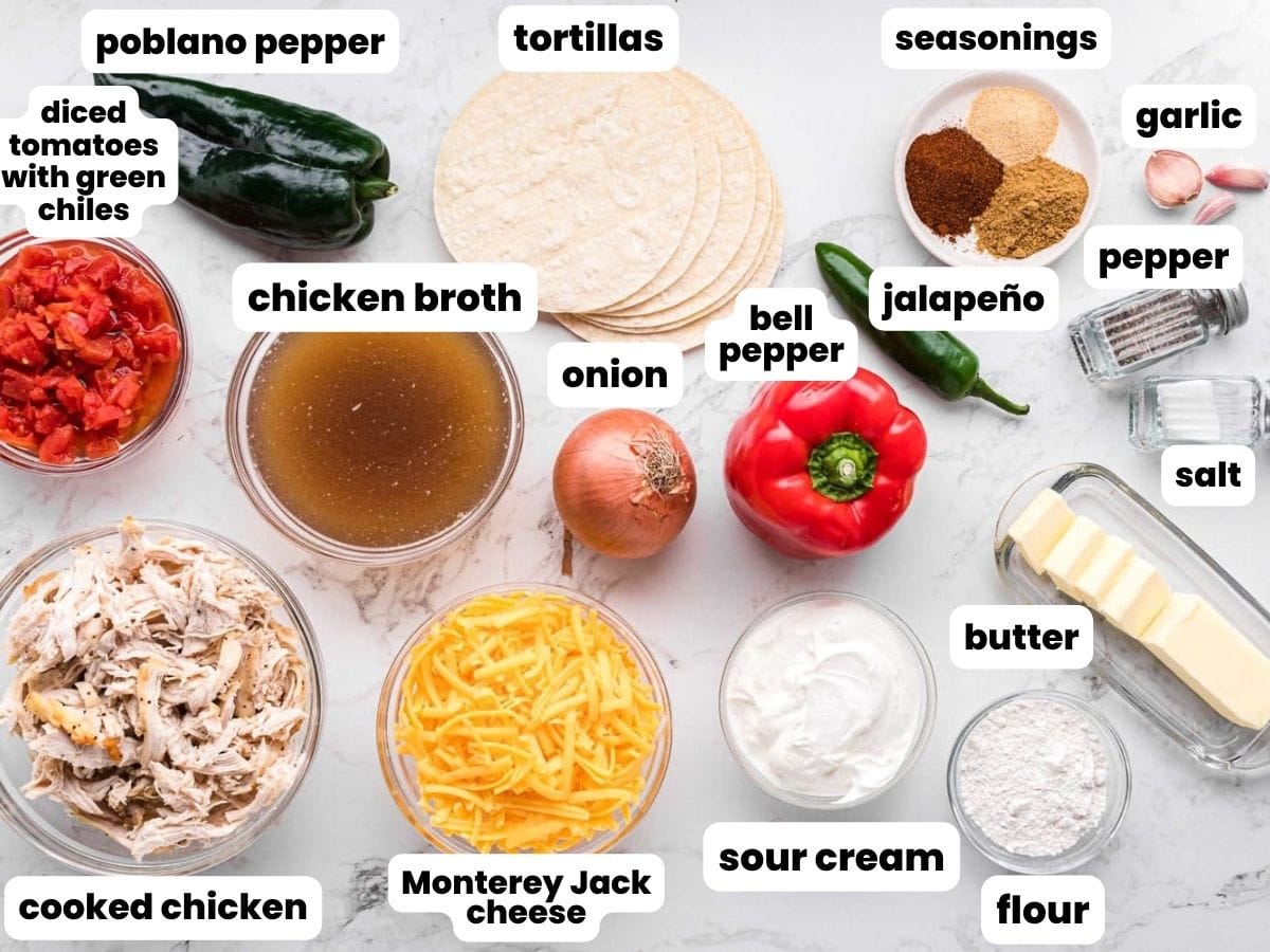 The ingredients for king ranch casserole, arranged on a countertop