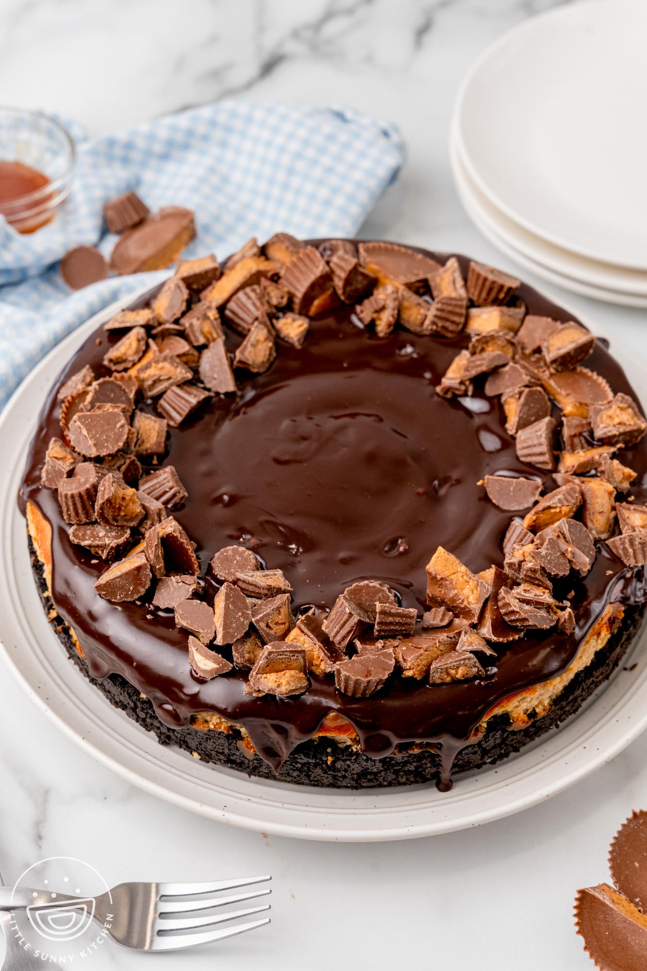 Ultimate Reese's Caramel Cheesecake - Little Sunny Kitchen