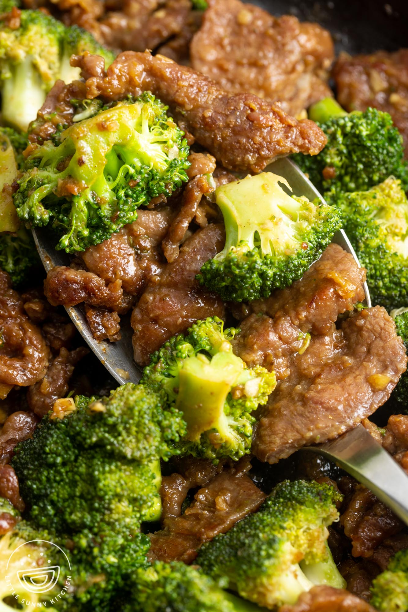 closeup of tender beef and broccoli stir fry.