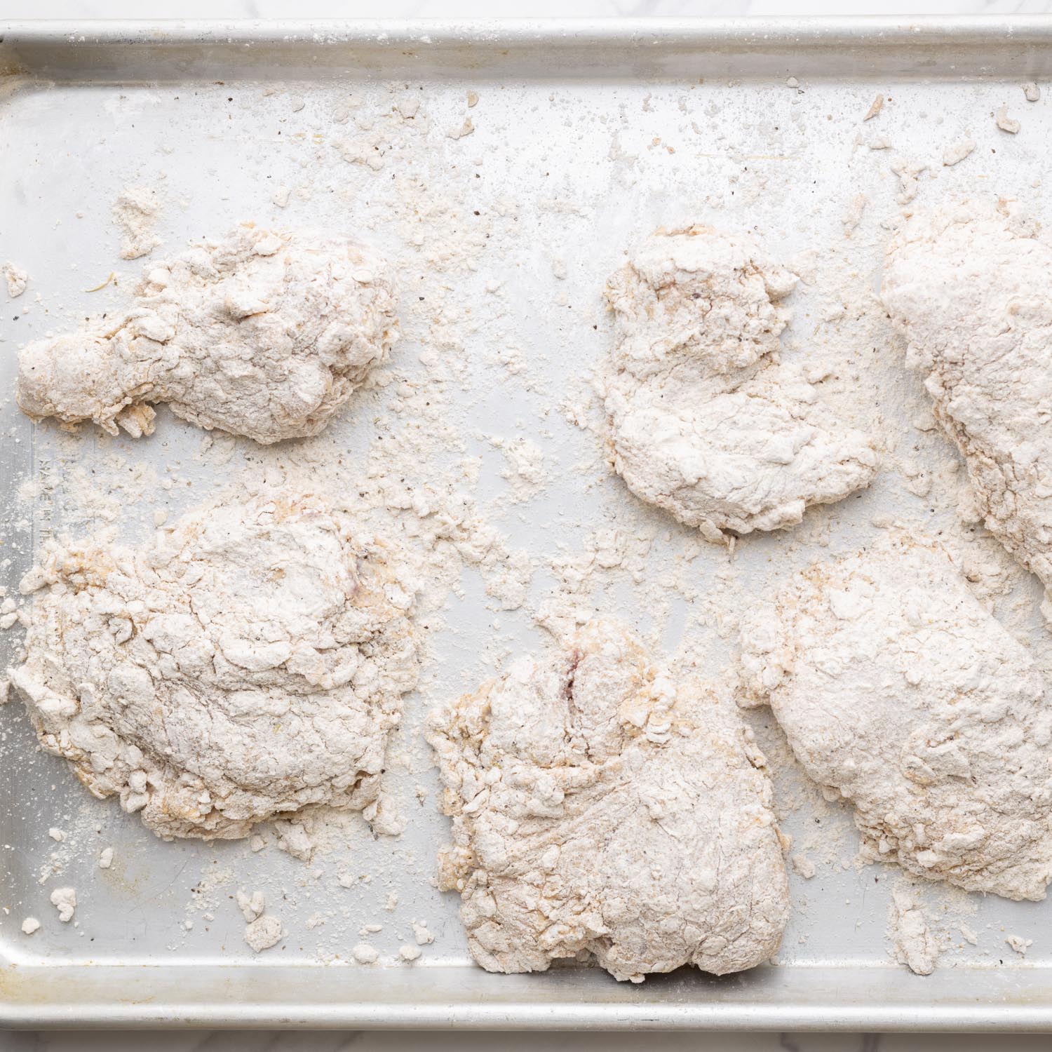 Breaded chicken on a sheet pan