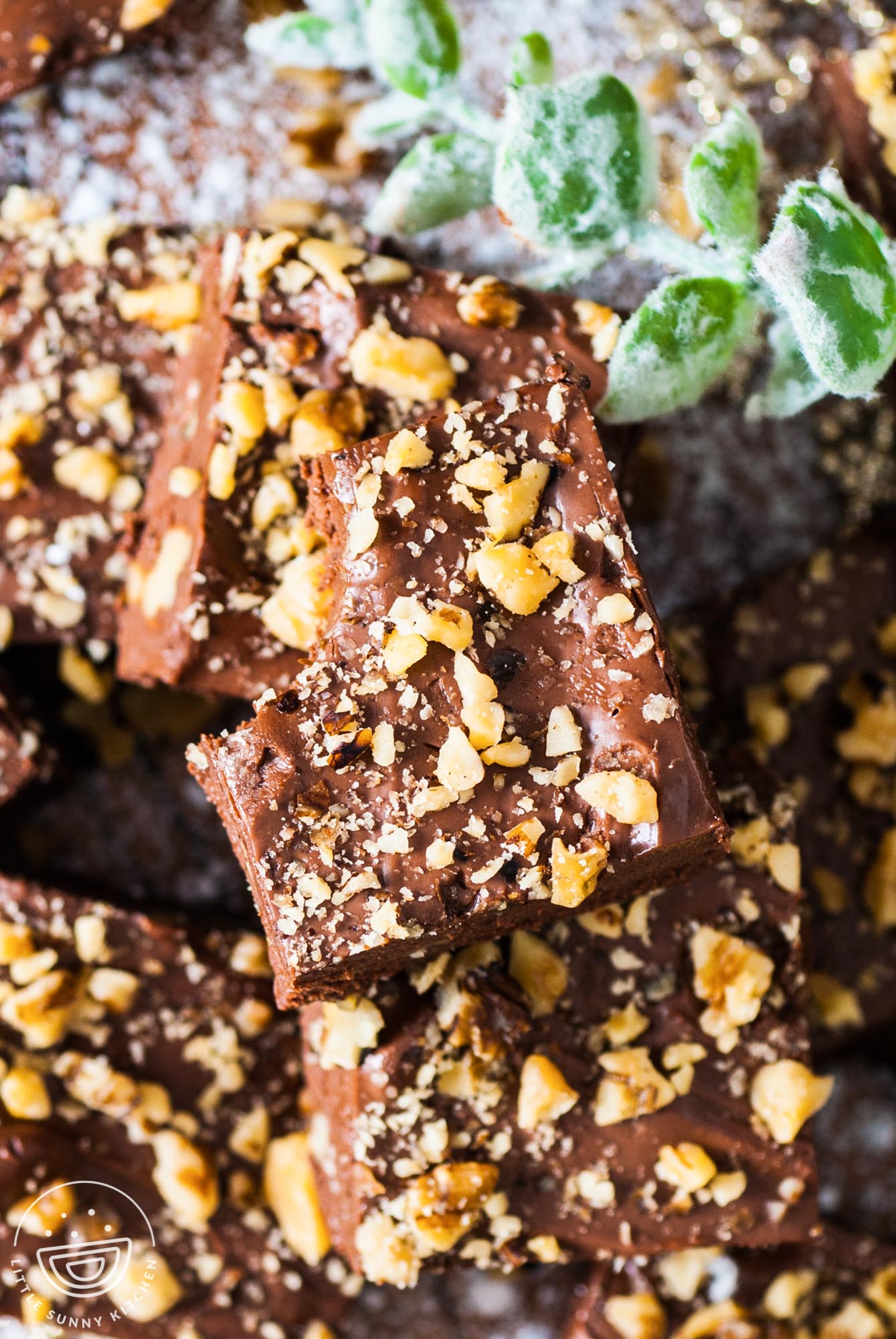 squares of fantasy chocolate fudge with walnuts.