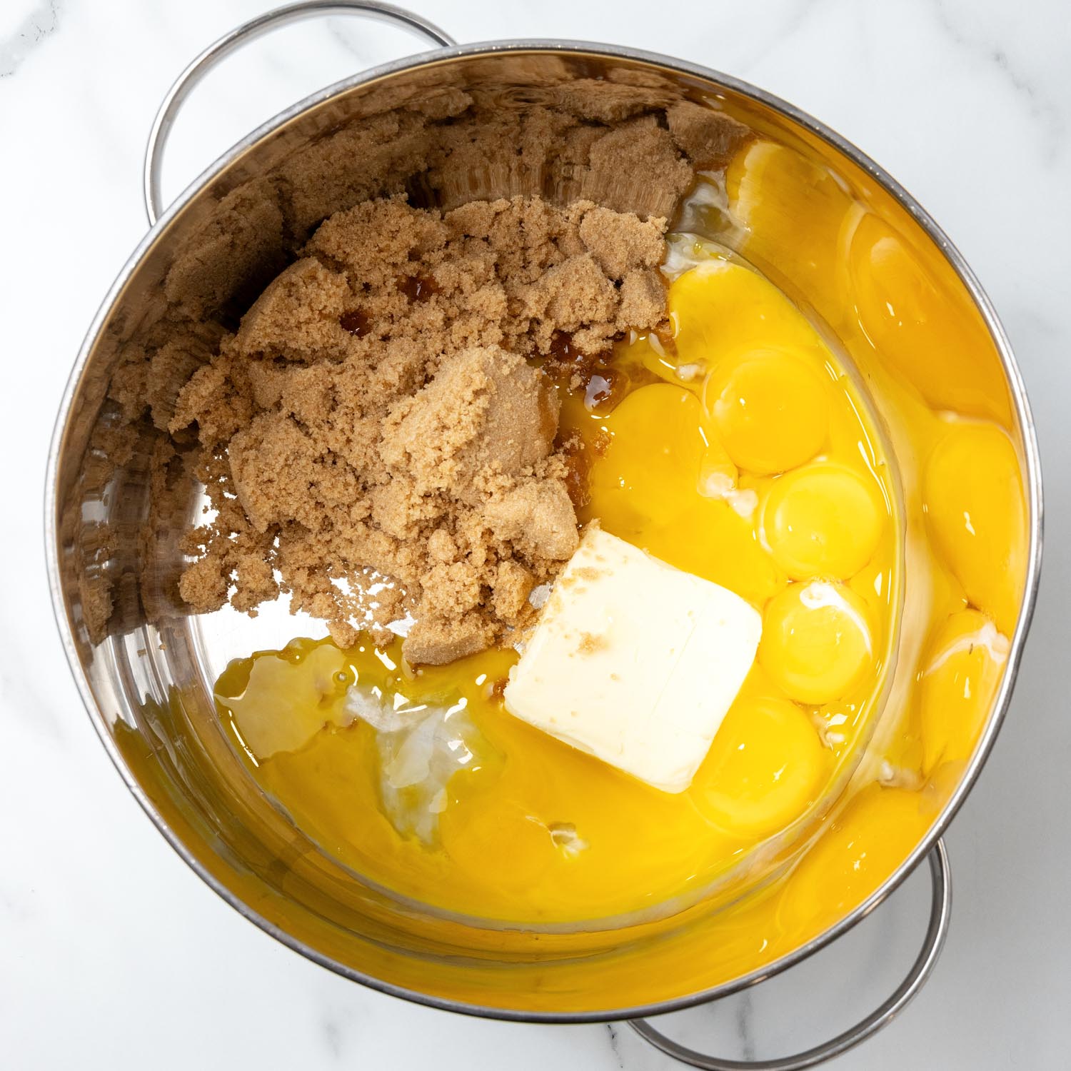 egg yolks, butter, and brown sugar in a saucepan.