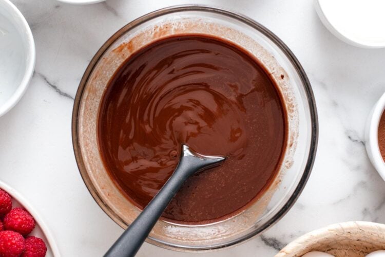butter and chocolate melted in a glass bowl.