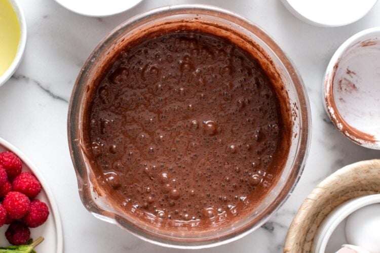 cocoa powder added to whisked eggs.