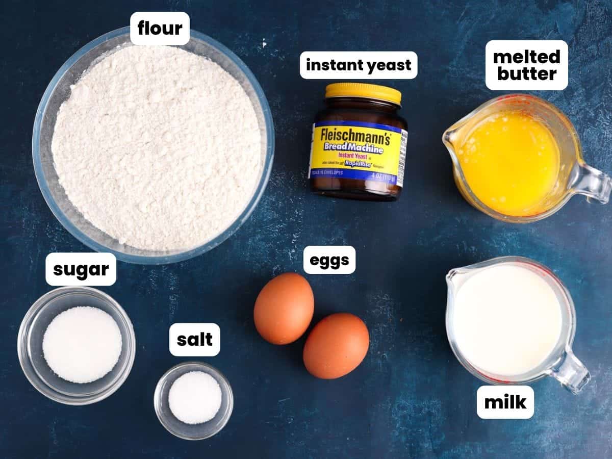 ingredients needed to make bread machine dinner rolls.