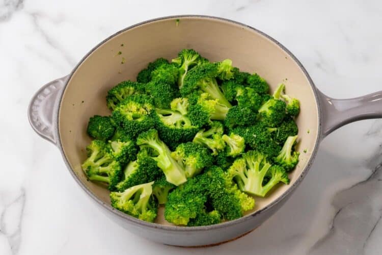 broccoli florets in a small saucepan.