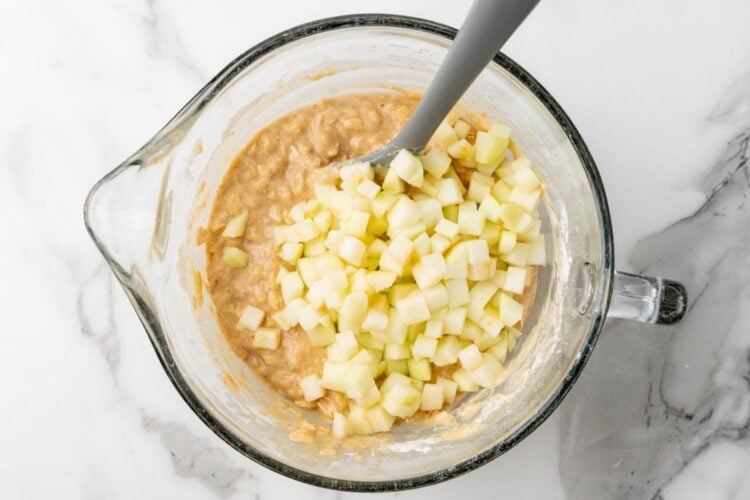 chopped granny smith apples added to oat muffin batter.